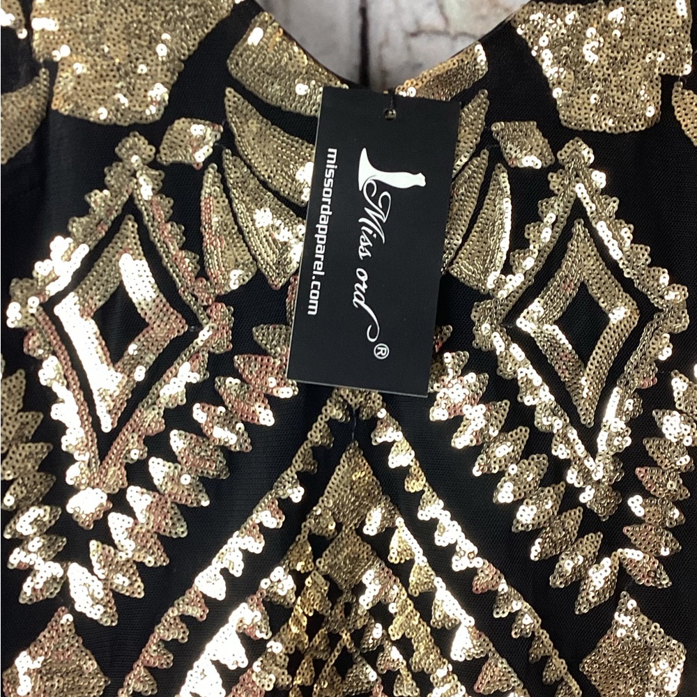 NWT Miss Ord Gold Sequin Glam Art Deco Bodycon Mini Party Luxury Luxe Dress s/M - Picture 4 of 4